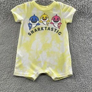 Pink Fong Baby Shark Romper Baby Boys Size 3-6 Months Yellow Tie Dye Romper 3M